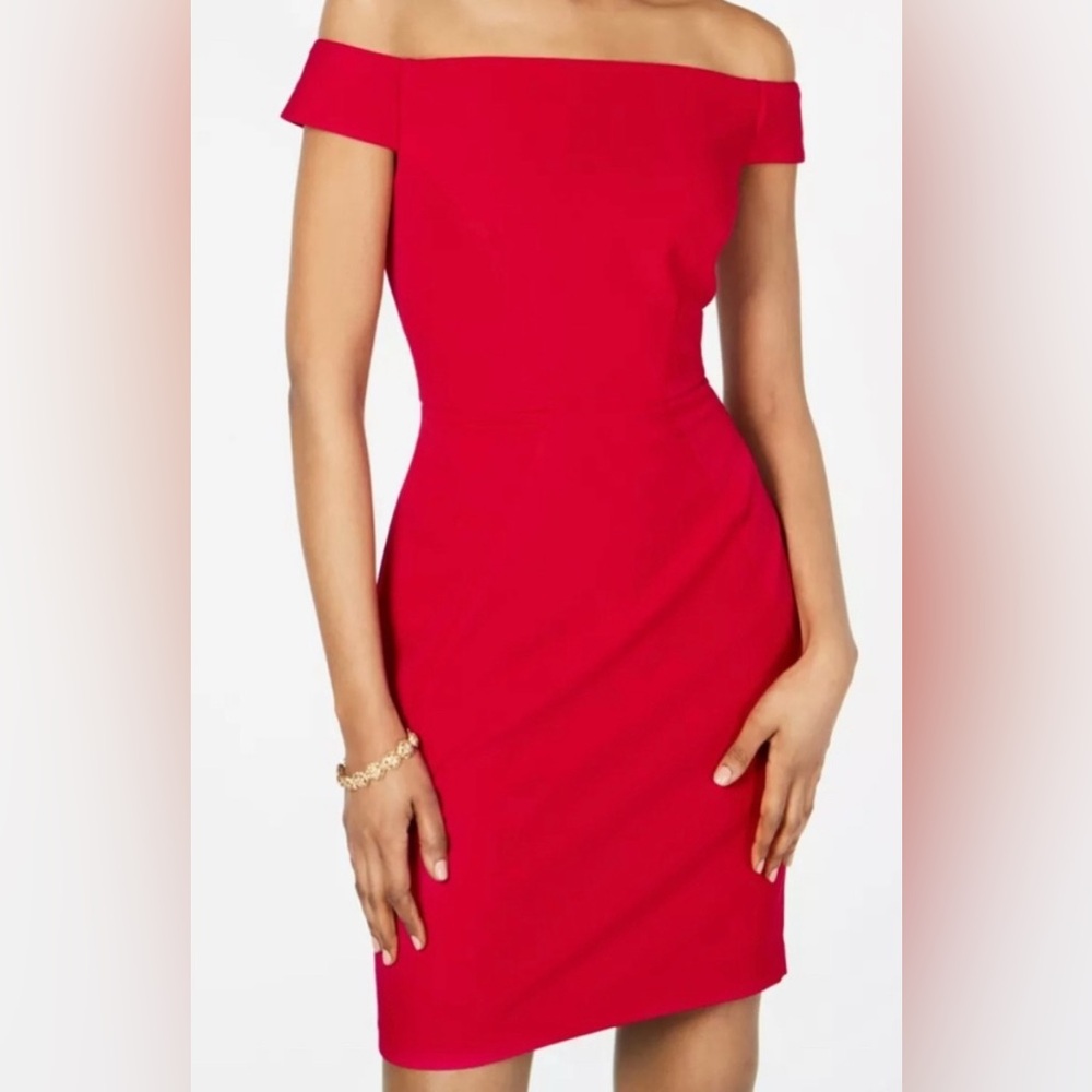 Adrianna Papell Off the shoulder Red Dress, Sz 6, like new.